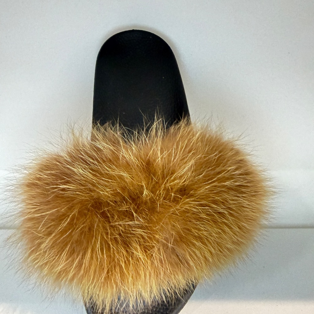 GOLDEN ROAD Women's Faux Fur Slides, Open Toe Cute Fur Slippers, Ds25 coffee